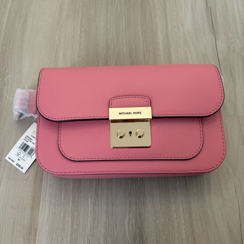 Michael Kors Sloan Editor Small Flap Belt Bag Fanny Pack Clutch Leather Tea Rose